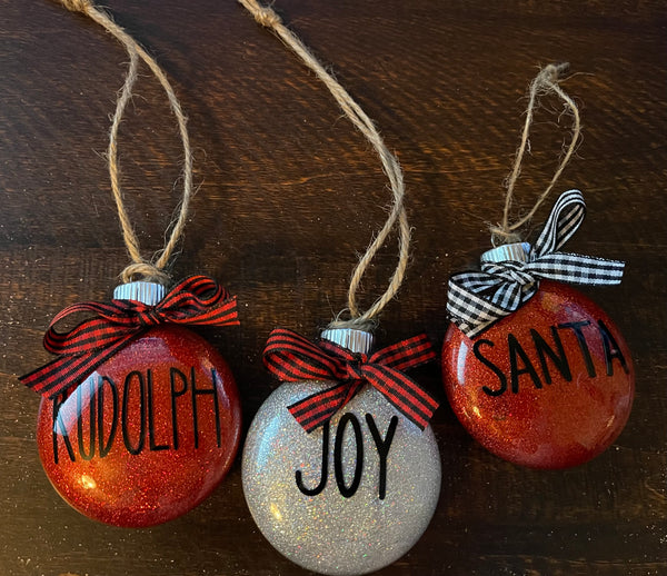 Small Glitter Single Word Christmas Ornaments