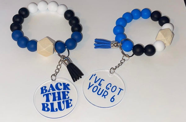 Police, Law Enforcement, & Thin Blue Line Themed Wristlets With 2" (D) Acrylic Charms