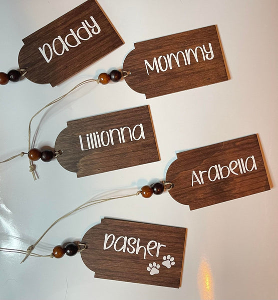 Stained Wooden Custom Christmas Stocking Name Tags
