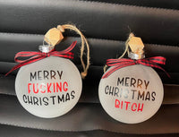 4" (d) Frosted Glass Inappropriate Christmas Ornaments