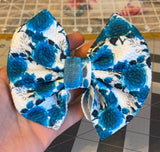 5 Inch Elastic Blue & White Floral Baby Bow