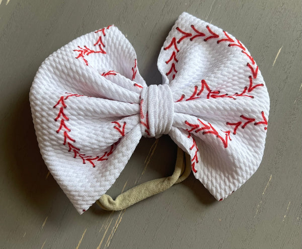 5" Elastic Heart Shaped Baseball Stitching Design Baby Bows