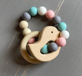 Pink, Blue, Purple, & White Birdie Baby Teething Rattle Toy/Ring
