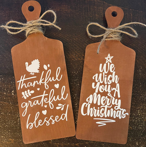 Rustic Wooden Mini Cutting Board Decor - Thanksgiving & Christmas Holiday Themed