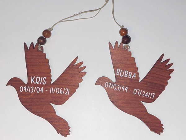 Custom Dove Shaped Memorial Christmas Ornament