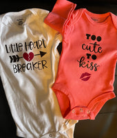 12m White 'Little Heart Breaker' & 0-6m Pink 'Too Cute To Kiss' Valentine's Day Onesies