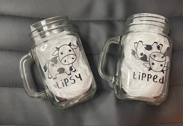 Set Of 2 'Tipsy' & 'Tipped' Mason Jar Mugs